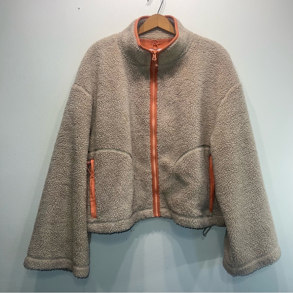 PENFIELD Jacket Large Sherpa Full Zip Fleece Cozy Cropped Neutral Outdoor